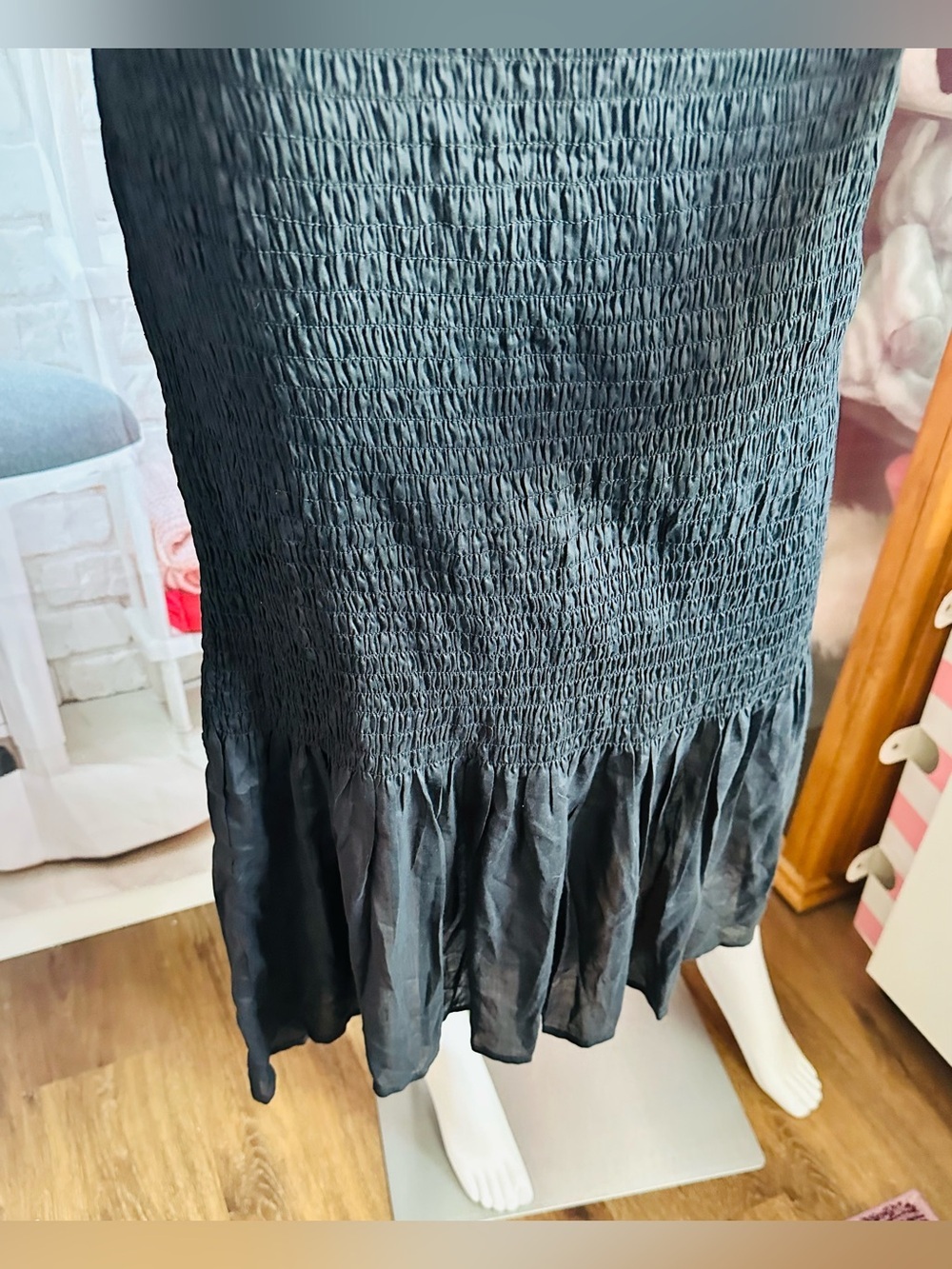Anthropologie Black Smocked Ruffle Off-Shoulder Dress - Picture 12 of 15